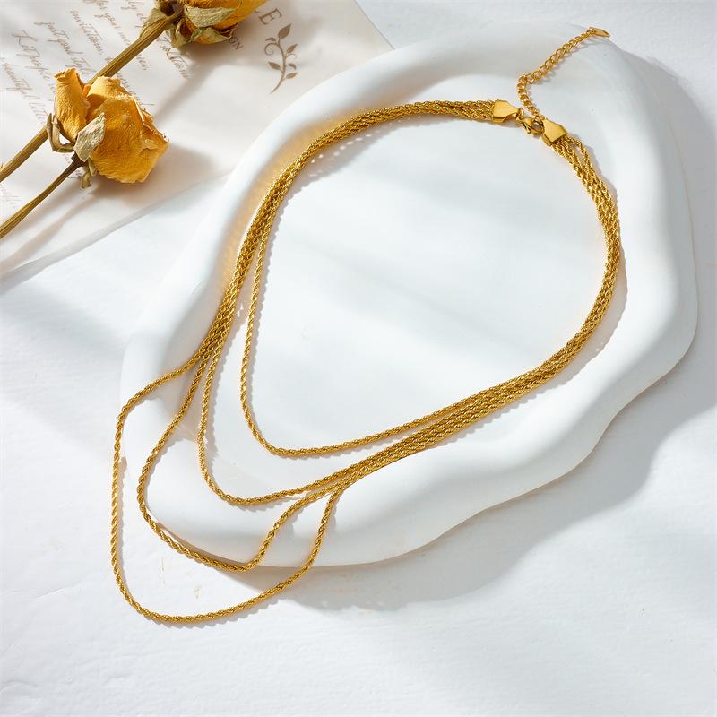 Gold Multi Layer Twisted Rope Chain Necklace Three Layered Design Necklace for Women Fashion Jewelry