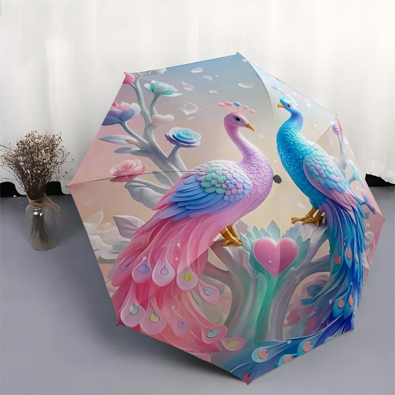 1pc Pastel Peacocks in a Romantic Garden Automatic Opening and Closing Folding - A Good Choice for Gifts, Fashionable and Convenient Umbrella Wit