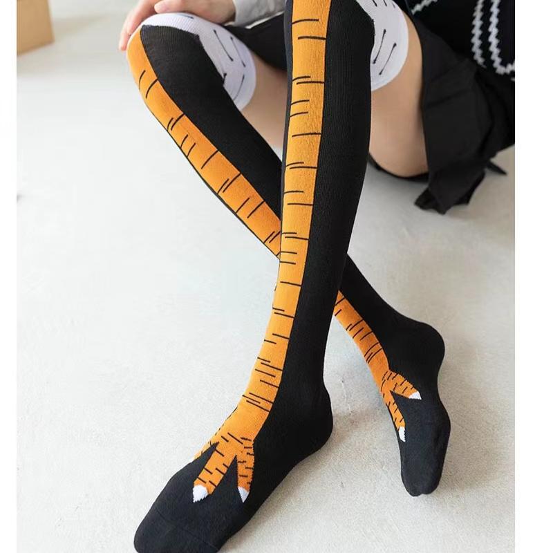 Chicken Paws Feet Socks Women Long Socks Leg Warmers Funny Cartoon Cotton Chicken Leg Claw 3D Print Over Knee Socks Stockings