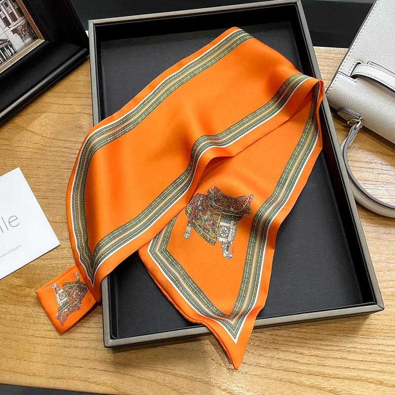 Retro Print Skinny Silk Scarfs Women Office Foulard Neckerchief Handle Bag Ribbons Soft Satin Neck Ties Female Hairband Gift
