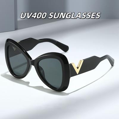 New Personalized Cat Eye Sunglasses Vintage Large Frame High-End Uv Resistant Glasses Essential Sunscreen For Outdoor Travel
