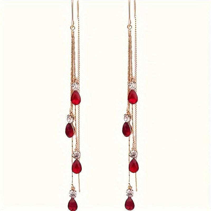 1 Pair Tassel Earrings With Water Drop Ear Lines, Perfect Valentine's Day Gift