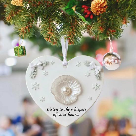 Heartfelt Inspirations Christmas Ornament Shell Reindeer Dragonfly Paw Feather Tulip Xmas Tree Hanging Heart Shape Decoration Holiday Party Pendant