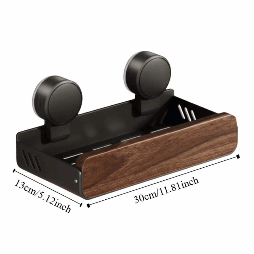 Mid-Century Modern Bathroom Shelf Walnut Finish Strong Grip Bathroom Storage Rack Space Saving Drill-Free Wall Mounted Organizer