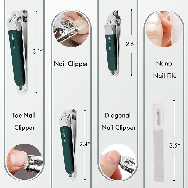 4 Pieces/set Manicure Set with Portable Leather Case and Nano Nail File - Fingernails & Toenails Clippers for Nail Care