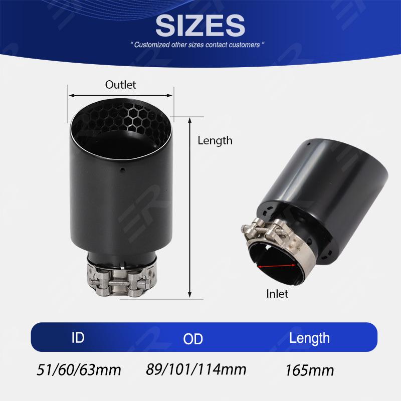 

ER Upgrade Exhaust Tip Car accsesories Honeycomb matte black Stainless Muffler for Golf GTI MK7 Tail Tips Modify ER LOGO ER left ID51-OD89