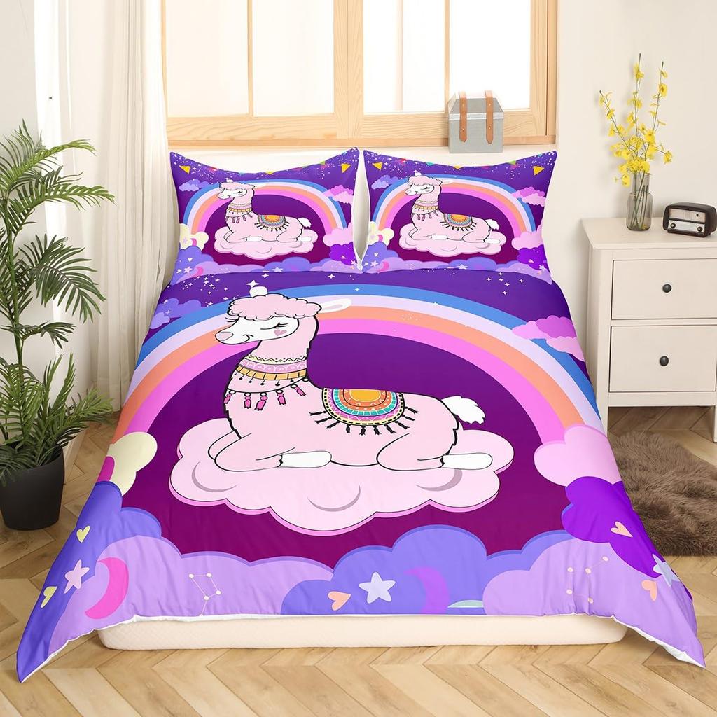 Alpaca Duvet Cover King Size,Cute Llama Bedding Set for Girls Teens Women Couple,bedroom Decor Comforter Cover with 2 Pillowcase