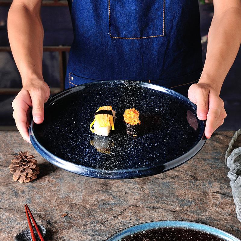 Steak plate plate Household creative black sushi Commercial Japanese food Dim sum flat plate breakfast dishes and plates sets