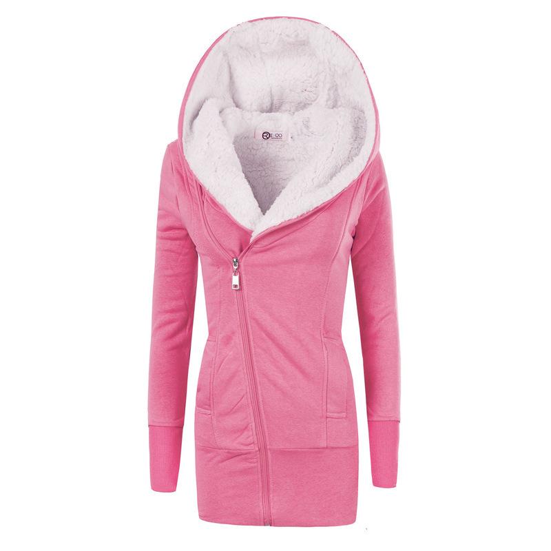 Herfst en winter nieuwe verdikte dames medium en lang vest lamsvacht capuchon lange mouw dames trui om warm te houden