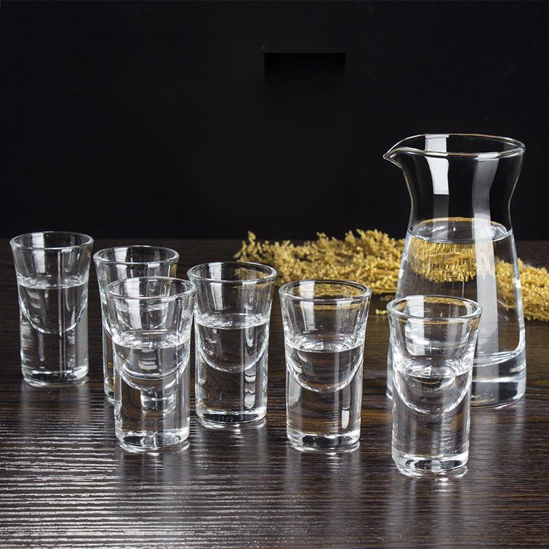 6pcs/7pcs Set Small Wine Glass One Beaker Glass Wine Dispenser Wine Pot Spirit Baijiu Cups Wine Set Household Mini Shot Glasses