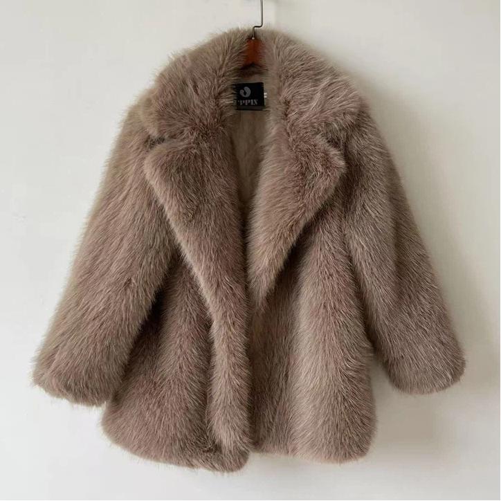 Fur Coat Women's Autumn And Winter Warm Suit Collar Imitation Fur Coat Medium Long Fox Fur Coat