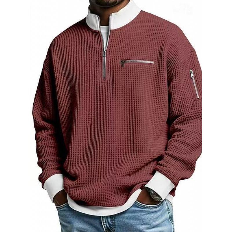 Men's American Style European Trend Waffle Knit Zipper Hoodie, Long Sleeve, Fashion Casual, 2025.