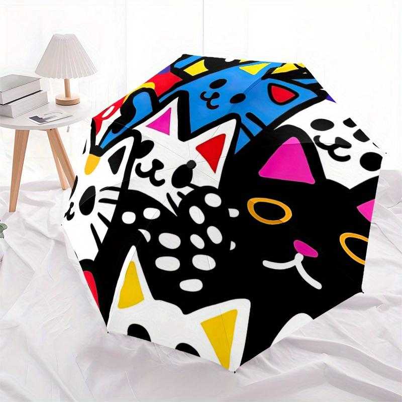 1pc Colorful Cats Art Automatic Open/Close Umbrella, Umbrella with cartoon Design, Portable Compact Umbrella for Men & Women, Good Holiday G