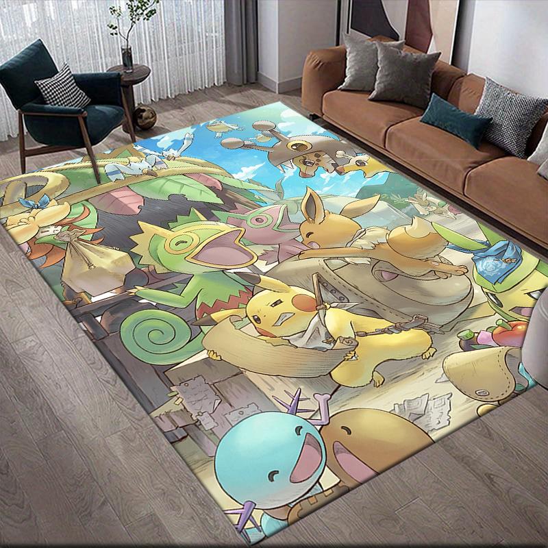 Cute Pokemon Square Area Rug, Non-Slip Floor Mat for Home Decor, Perfect Gift for Anime Fans