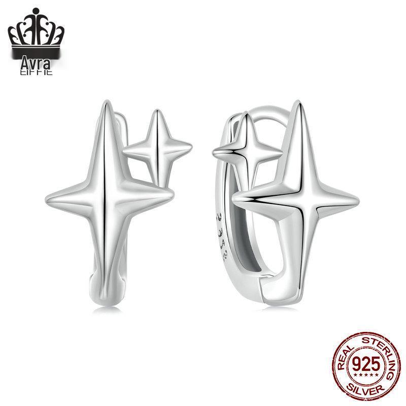 

Everle Fashionable Simple Star Ear Cuffs, s925 Sterling Silver Oxidized Commuting Earrings for Women