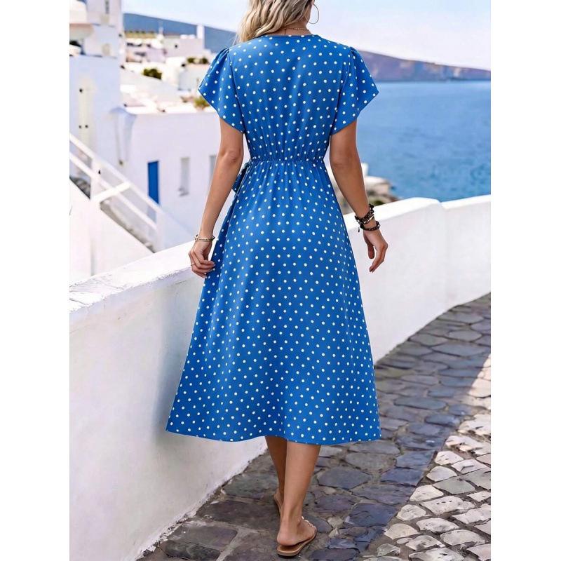 Europe, America 2026 summer new beach vacation irregular straps temperament polka dot dress