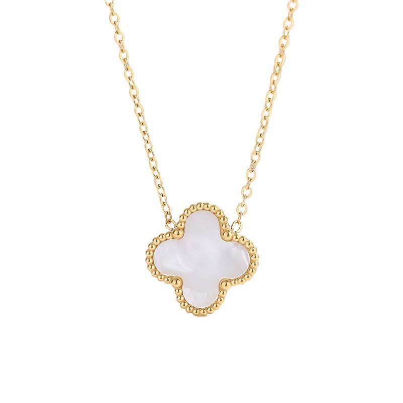 Klassische vierblättrige Klee Titanstahl Halskette Schmuck Temperament Muschel Schlüsselbeinkette Damen Anhänger Schmuck