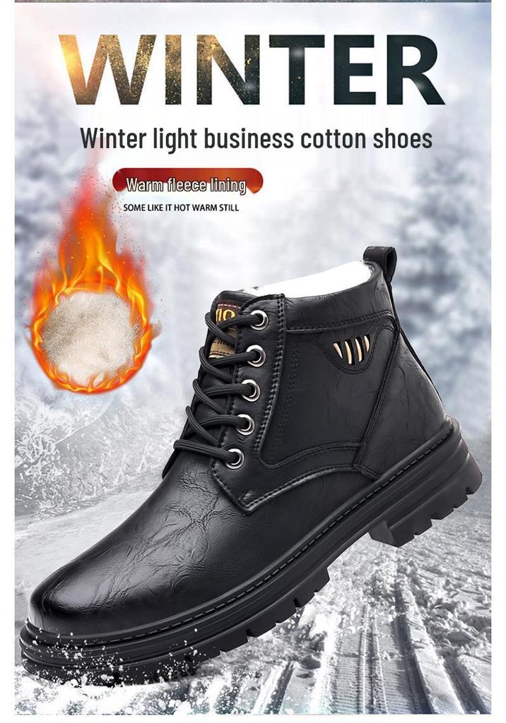 Herren High-Top Winterstiefel aus echtem Leder mit Wollfutter und Samt-Wärme