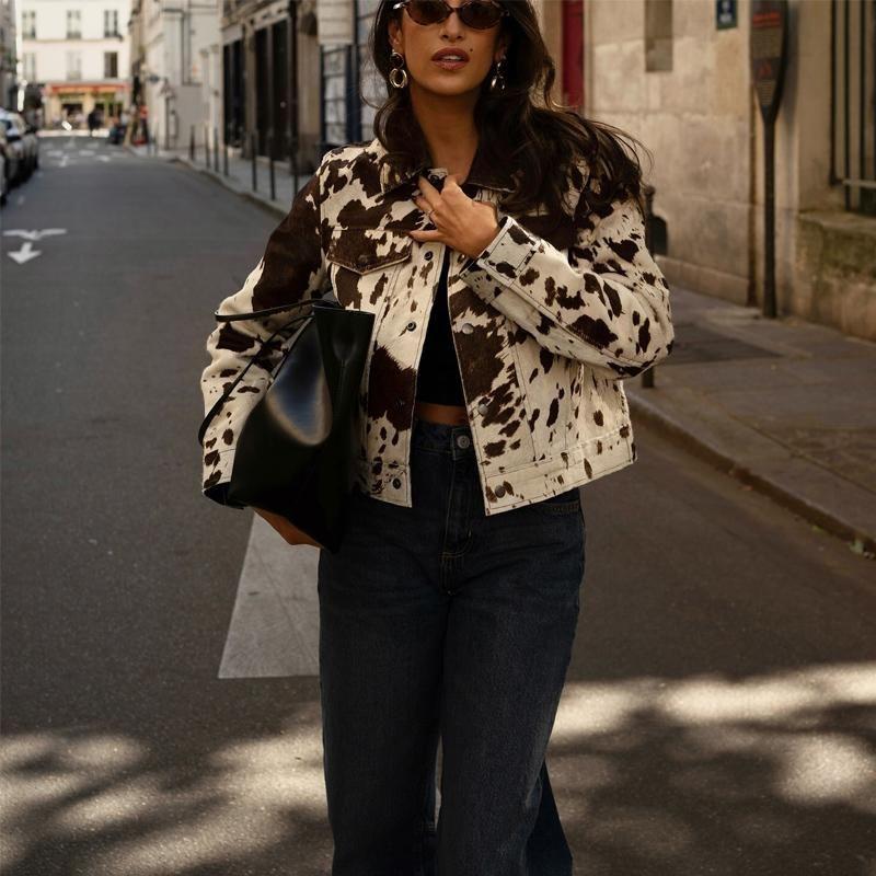 Autumn and Winter New Women clothes Western Style French style Design Sense Lapel Long sleeve Printed Tweed Quality Crop jacket Outerwear