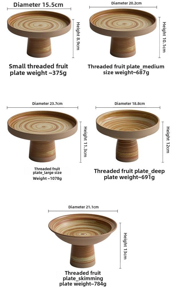 BRCoarse Pottery Fruit Platter Restaurant Dessert Snack Platter Molecular Cuisine Tableware Retro High Footed Salad Sashimi PlateEY
