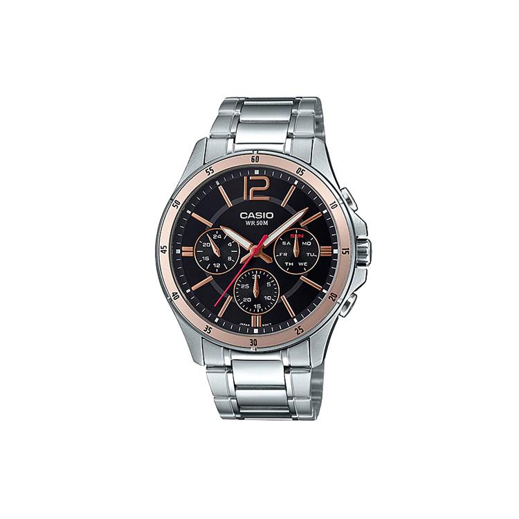 CASIO Men Standard Series Black Watch MTP-1374D-1A2 MTP-1374D-1A2 Silver Black Watch Dial