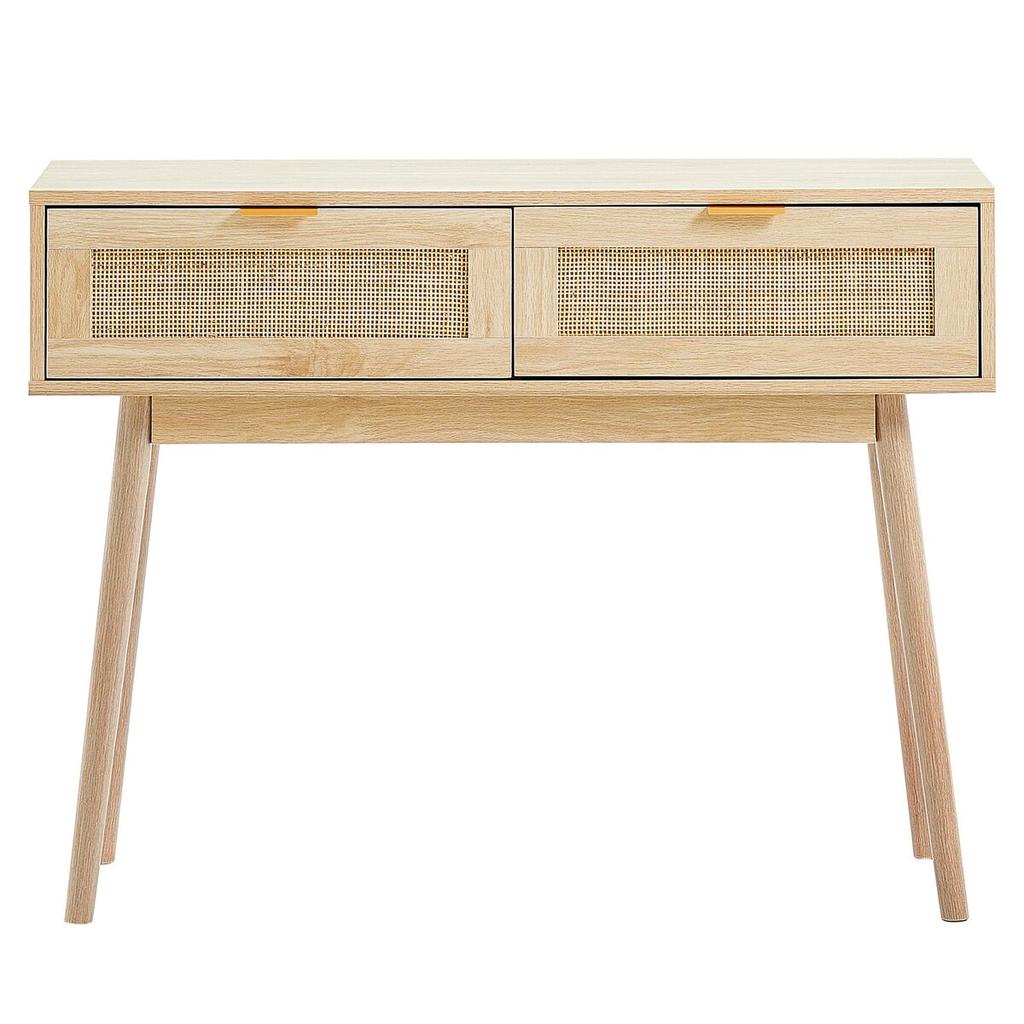 Konsola z rattanu z 2 szufladami i przesuwanymi drzwiczkami, naturalna