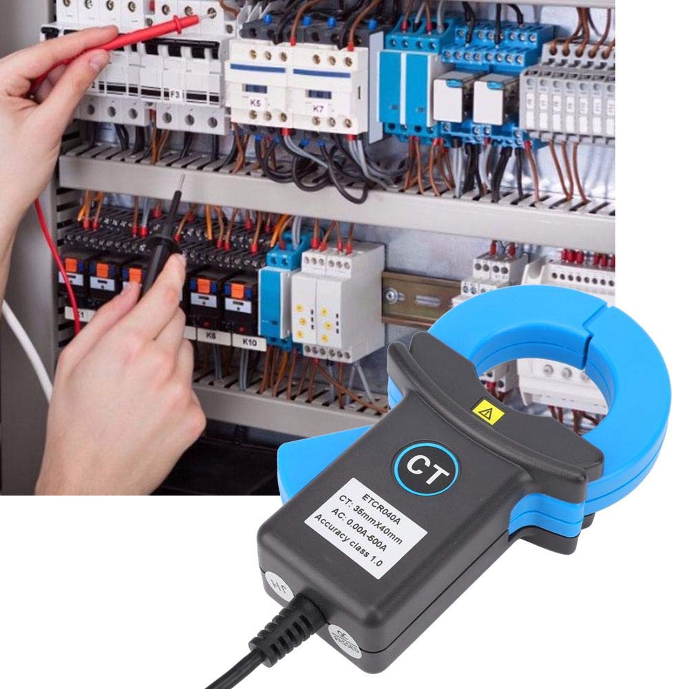 0.01A-500A AC Current Sensor, Clamp Current Transformer, for Electrical Industry, No Power Off, Easy CT Installation, Blue BNC Plug (ETCR040A)