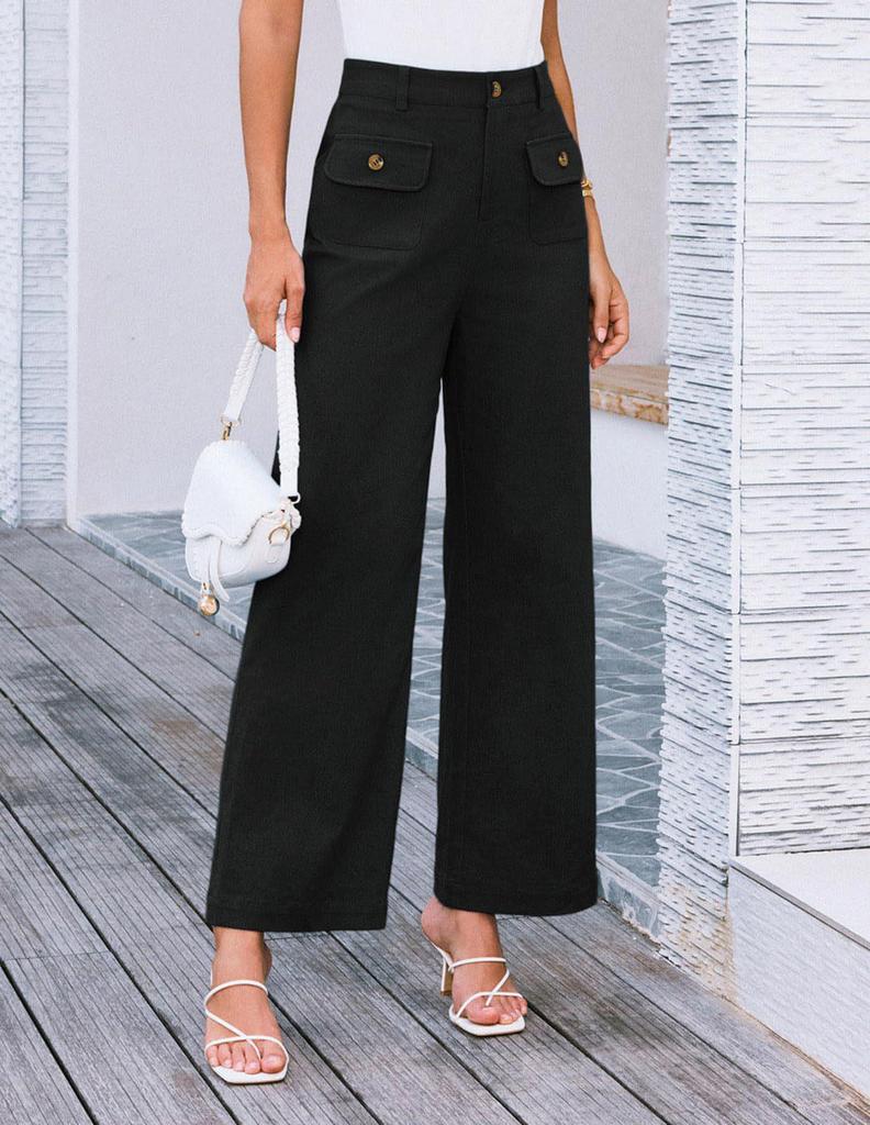 2025 Women's High Waist Wide Leg Stretch Trousers with Pockets - Formal Casual Pants