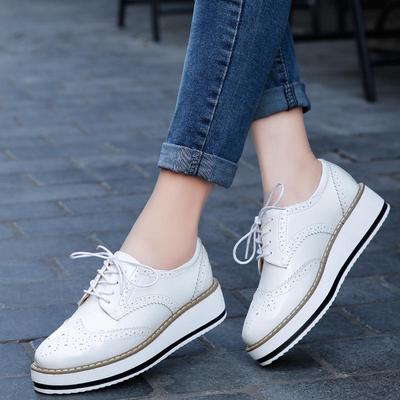 Lente Herfst Dames Derby Platform Flats Brogue Kunstleer Vetersluiting Klassiek Bullock Schoeisel Goud Vrouwelijke Oxford Schoenen Dame