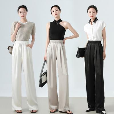 ! Ice Silk Wide-leg Pants Women's Summer New High-waisted Loose Jacquard Satin Straight-leg Casual Pants