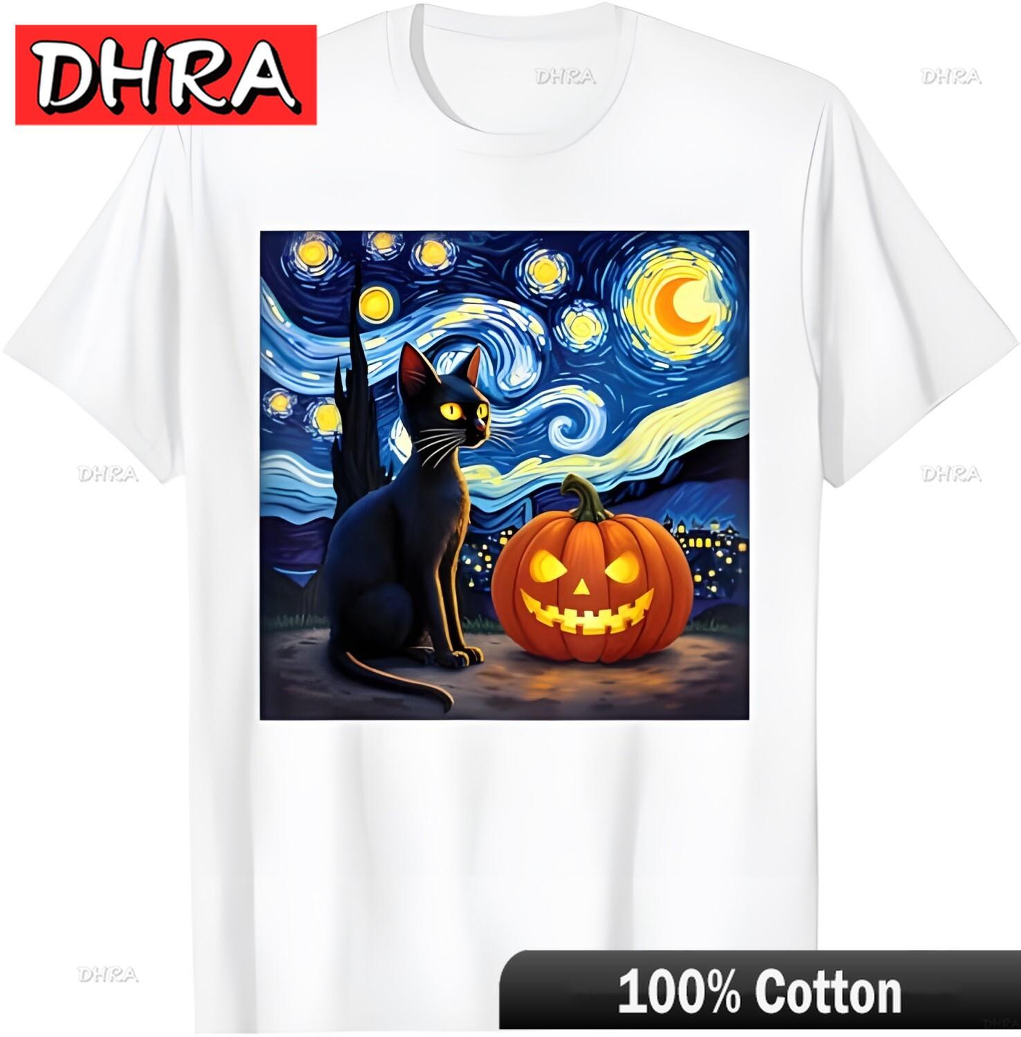 Cat Halloween Tshirt Cat Lovers Starry Night Cat TShirt Cool Graphic TShirts Aesthetic Stylish Retro Tees Shirts Female Peru 4XL