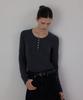Q'SRB F/W Fine Ribbed Button U-Neck Long Sleeve Tee