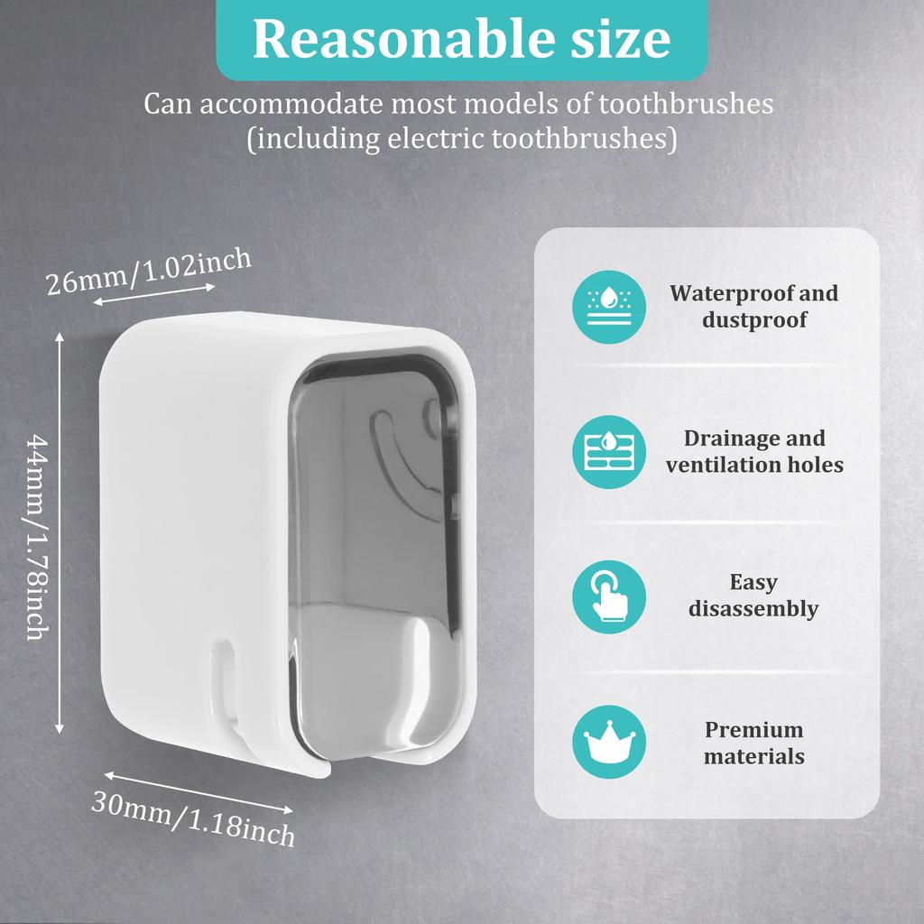 2 Stück Einzel-Schlitz Design Zahnbürstenhalter Wandmontage mit Abdeckung Stark haftend Ohne Bohren mit Ablauflöchern für Badezimmer
