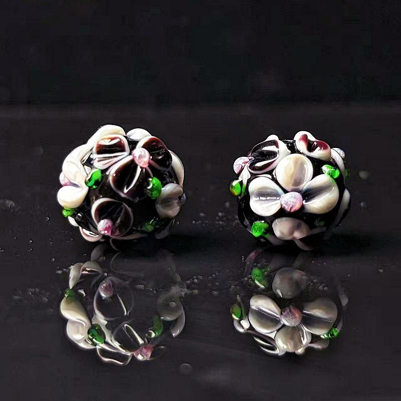 Handmade Two-Color Fired Hydrangea Glass Beads for DIY Jewelry