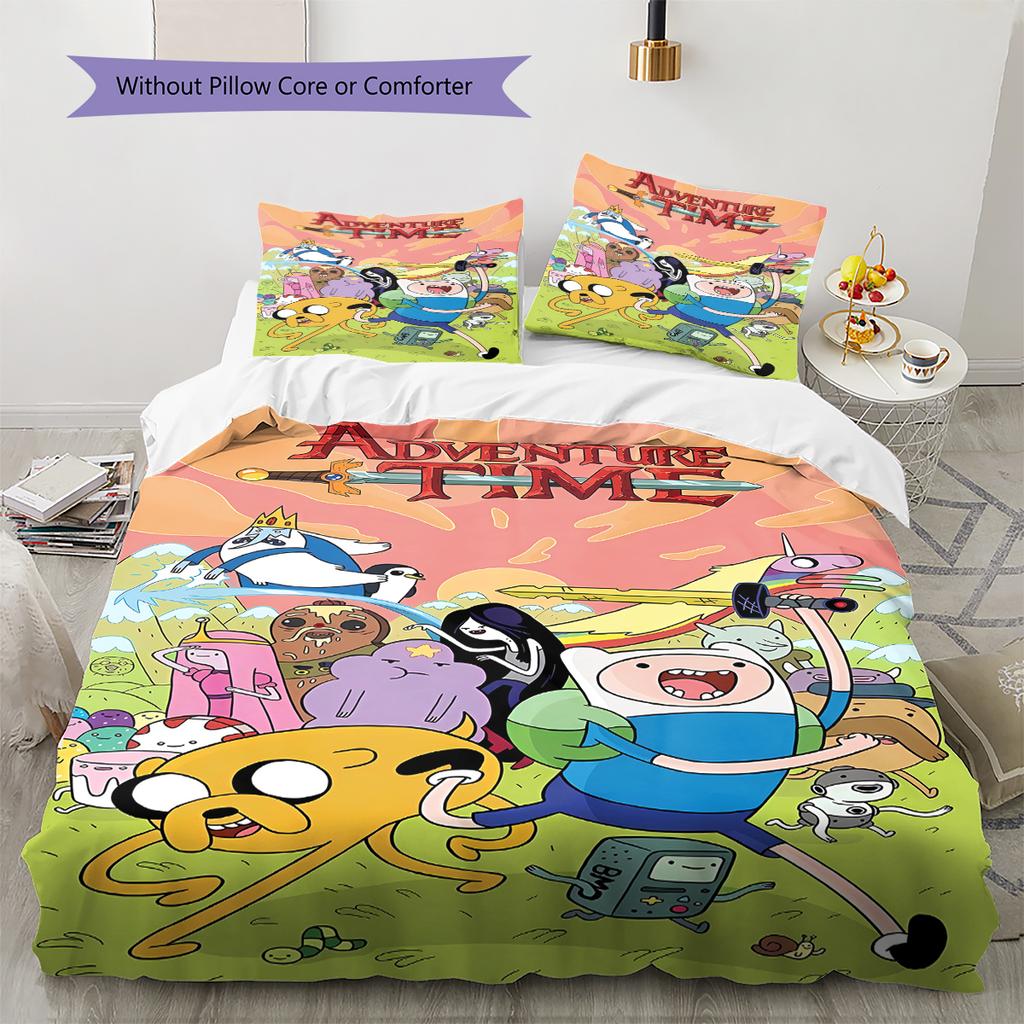 Adventure Time Pattern Bedding,Quilt Set Quilt Cover Pillowcase Home Decoration Birthday Gift (1 * duvet cover + 2 * pillowcase, without core)