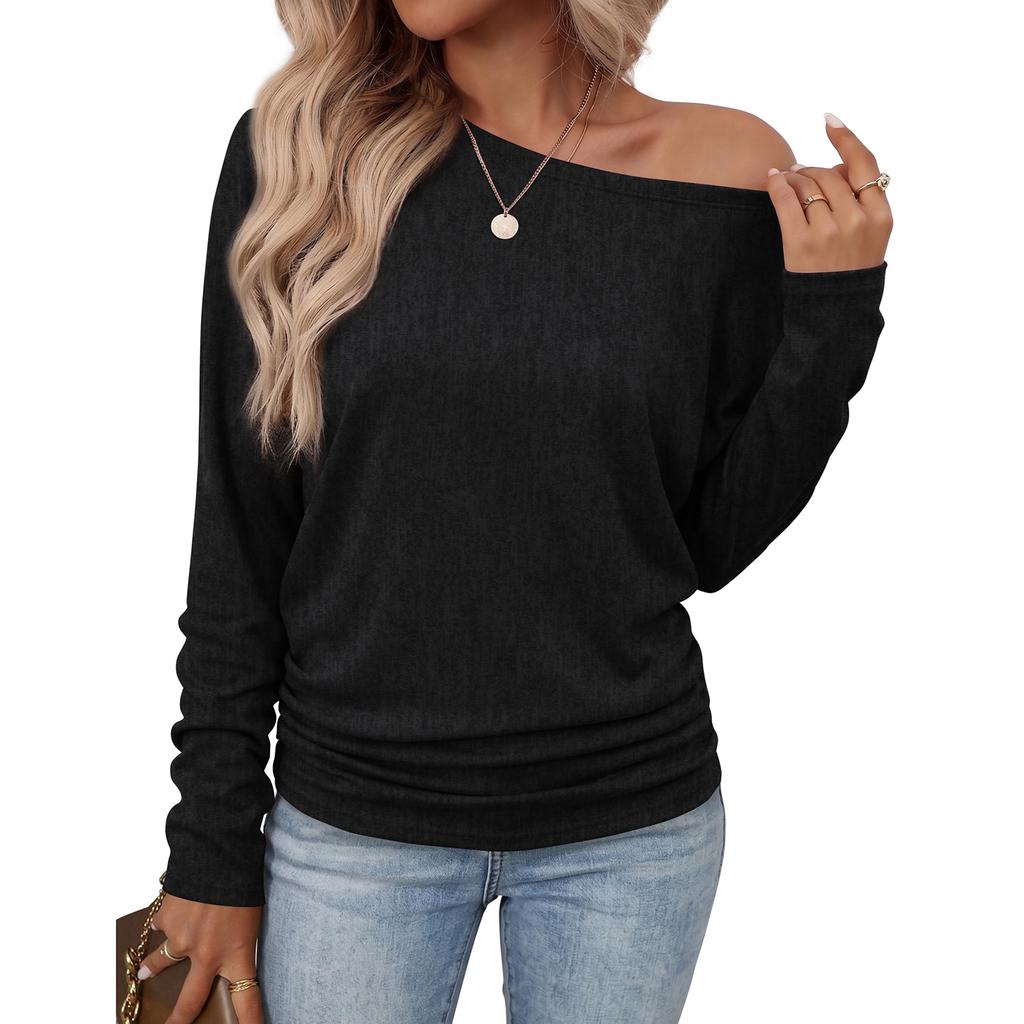Maglione Casual da Donna a Maniche Lunghe con Orlo Pieghettato
