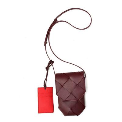 New First-layer Cowhide Woven Rhombus Lipstick Mobile Phone Bag Minimalist Women's Bag Messenger Bag Portable Small Satchel