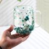 Double-Wall Dried Flower Glass Mug with Handle 350ml Borosilicate Glass Coffee Cup for Hot Cold Drinks Heat-Resistant Clear Unique Gift for