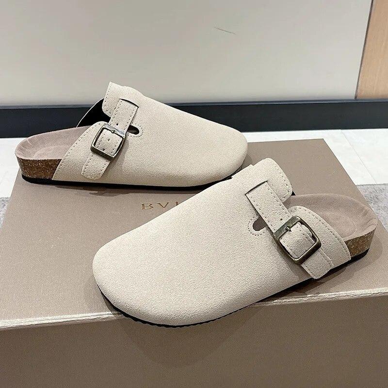 Fashion Boston Clogs Women's Suede Mules Slippers Cork Insole Slides With Arch Support Outdoor Lovers Beach Sandals