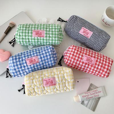 Quilted Heart Plaid Makeup Bag Portable Travel Cosmetic Pouch