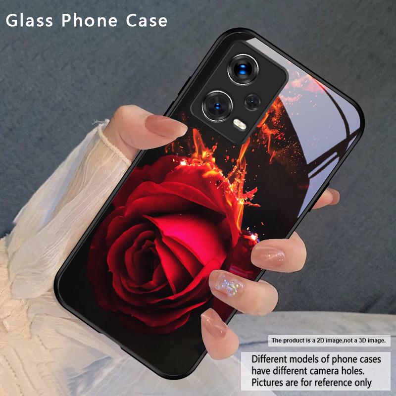 Brillante Flammenrose Für Redmi Note 8 9 9S 12S 10 Pro 11 12 13 Pro+ 14 Pro K60 Ultra 13C 14C A3 12 13 Schwarze Glas-Handyhülle