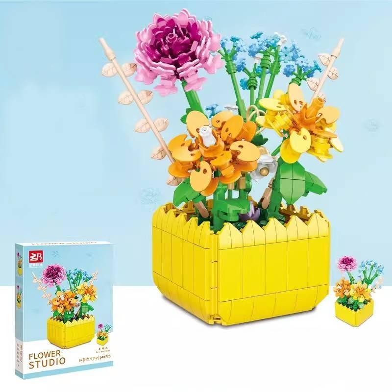 Blocks Building Puzzle Flower Peach Blossom Rose Cherry Blossom Kid Toy Model