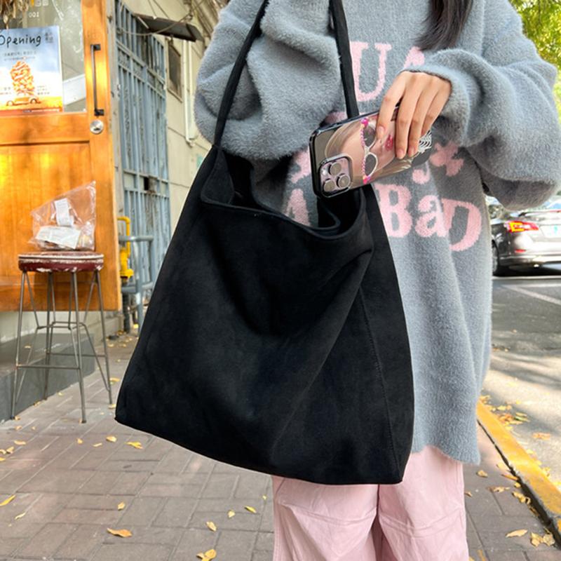 Yogodlns Zamszowa torba tote dla kobiet Jesień Zima Matowa Casualowa Duża pojemność Do dojazdów Torby na ramię Vintage Jednolita Wszechstronne torebki