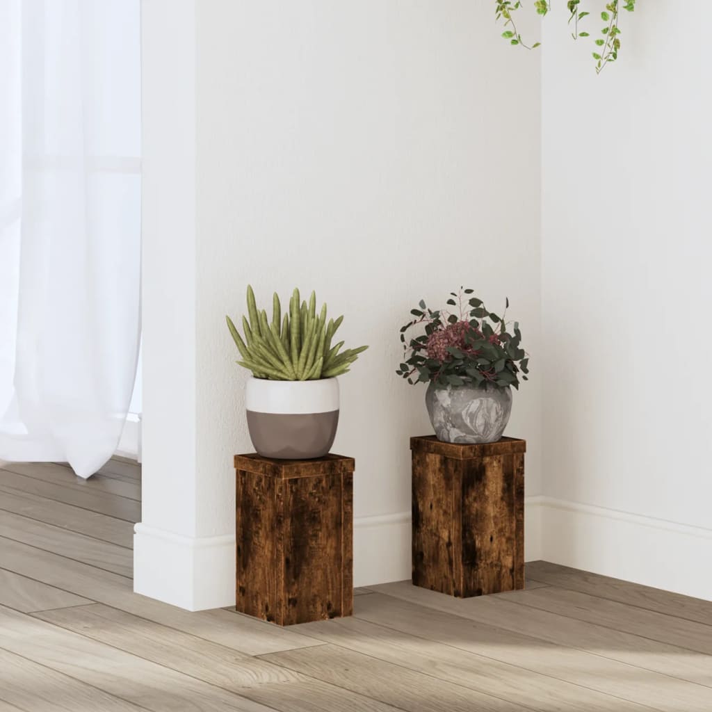Plant Stand Set 2 pcs Smoked Oak 10 x 10 x 18 cm Wood Based Material