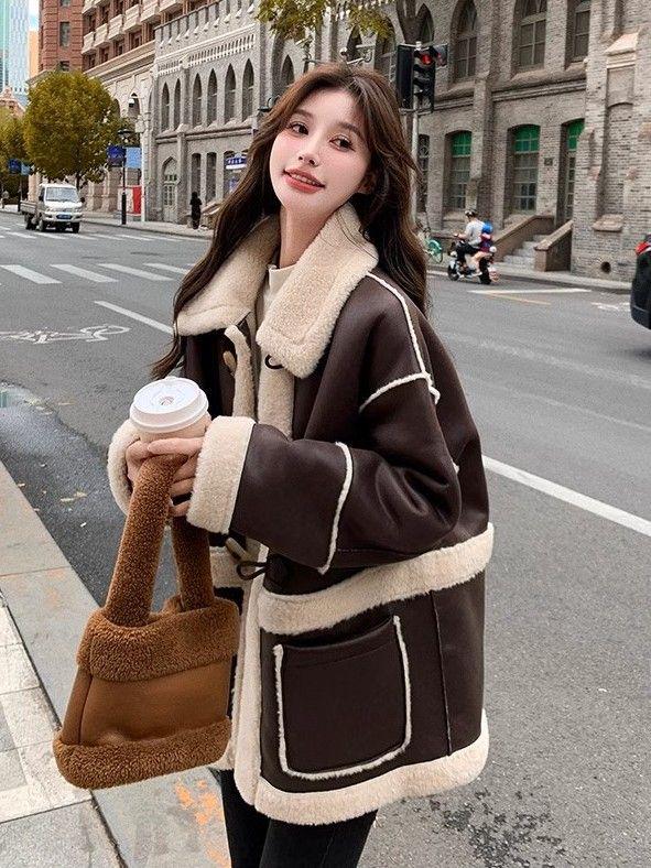 Women's Retro Melaard Suede Lambswool Plush Winter Coat
