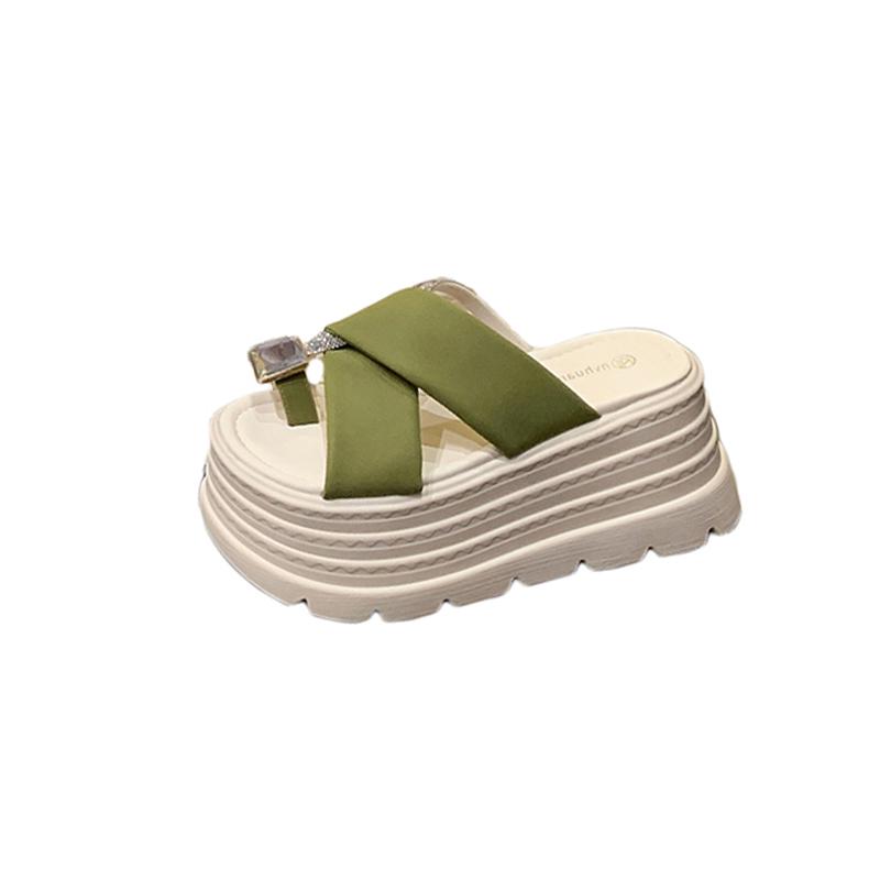 Fashion Aphixta 8cm Platform Slides Sandals Crystal Height Increasing Women's Summer Sandals Chunky Heel Flip Flops Modern Slippers