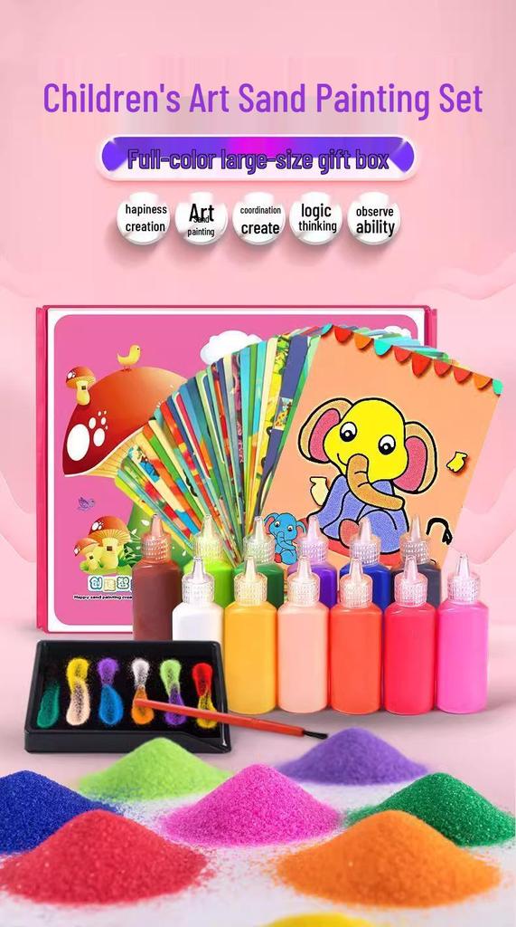 Children's DIY Sand Painting Art Kit - Scratch and Color Educational Craft Set for Boys and Girls