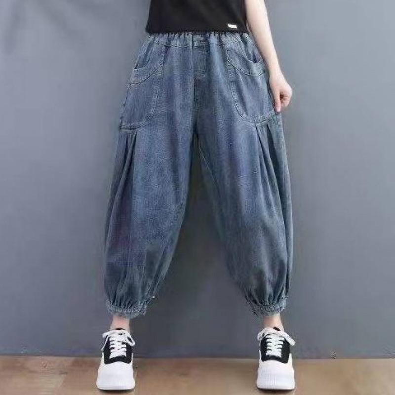 

Джинсовые брюки Харун для женщин Свободный крой Оверсайз Дизайн с эластичным поясом L синий