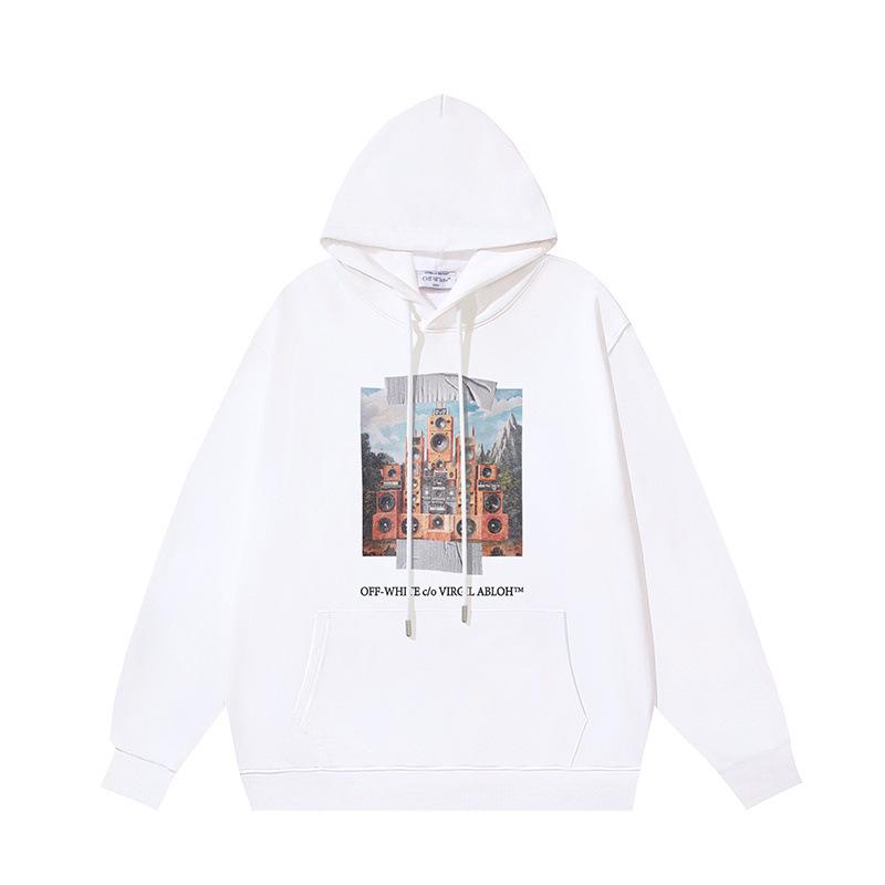 1280 Off-White 2025 Jesień/Zima Nowa Bluza z Kapturem z Nadrukiem Wzoru Pociągu Dźwiękowego Bluza z Kapturem Męska i Damska