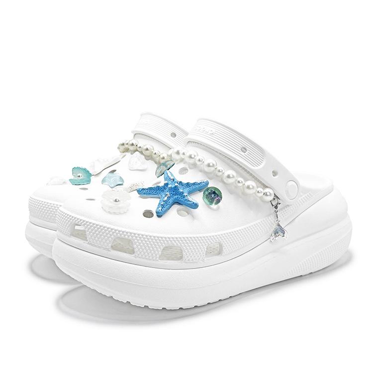 Crocs Crush Clog EVA Beach Pearl Accessories Summer Freshness Pendant Accessories Hole Shoes Unisex Light Blue